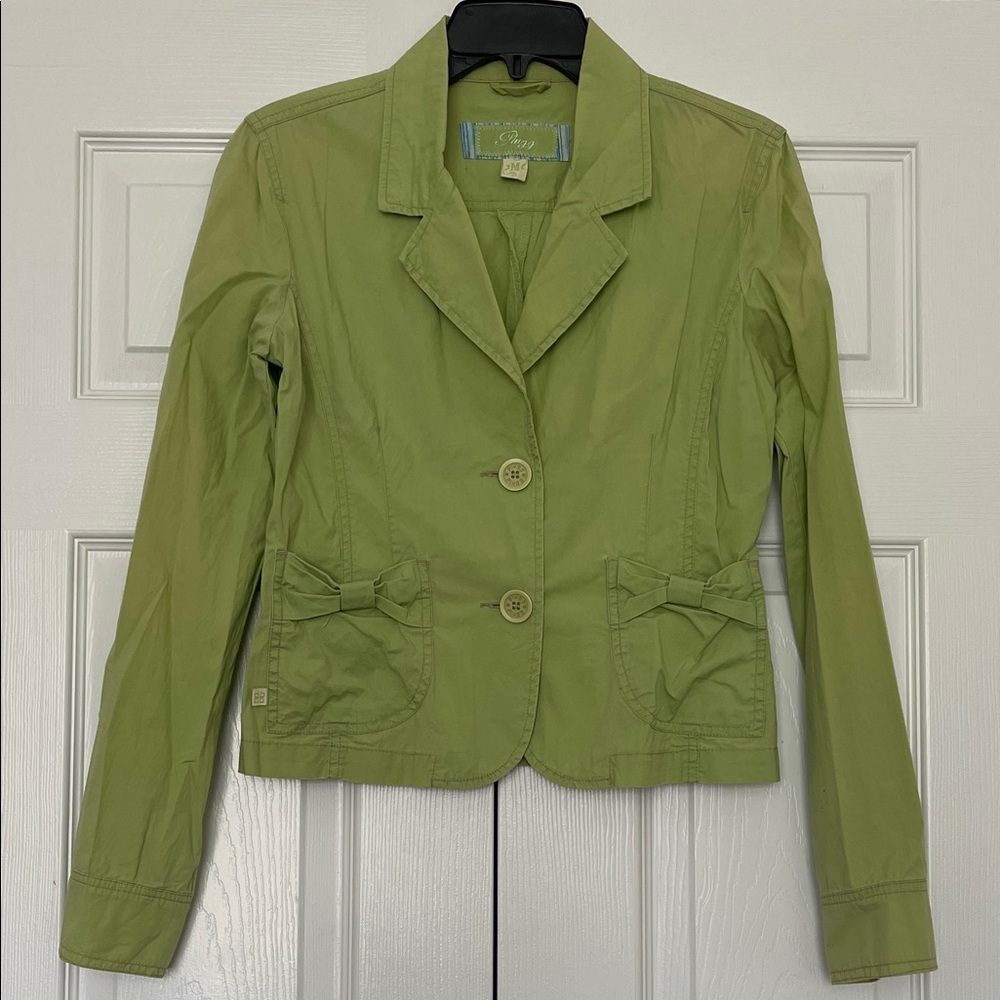 Plugg Light Green Cotton Blazer with Bow Pocket Accents